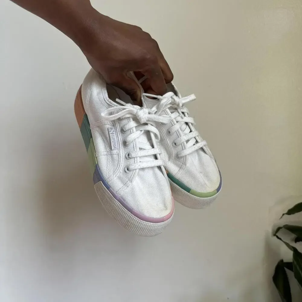 Superga Women's White and Multi chunky‎ sole sneakers